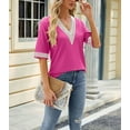 thumbnail image 2 of Women's Casual 3/4 Sleeve Shirts Lace V Neck Color Block Dressy Tops Trendy Hollow Floral Blouses T Shirts S-XXL, 2 of 8