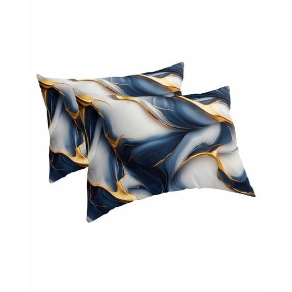 Navy Blue Marble Pillow Covers King Size 2 Pack, Gold Modern Art Soft Bed Throw Pillowcases Breathable Cooling Long Lumbar Body Pillow Sham Cover for Bed Sofa 20''x36''