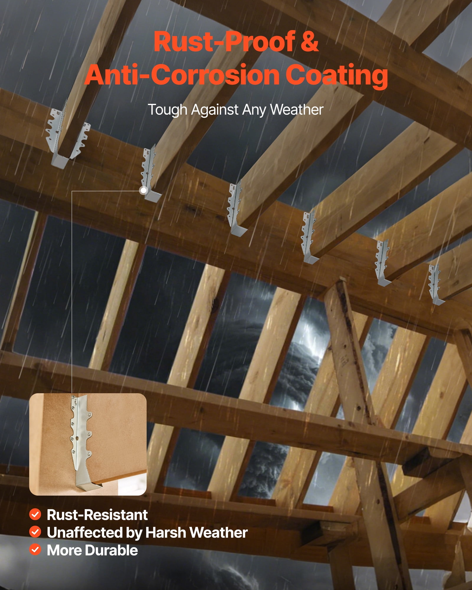 VEVOR 50 Pcs Joist Hanger, Inner Dimensions 1.57 x 1.50 x 7.83 inch / 40 x 38 x 199 mm, Rafter Hurricane Ties Joist Hangers with Rustproof Coating, Tie Brackets for Floor Deck and Ceiling Trusses