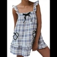 thumbnail image 1 of Vestido Minivestido con Estampado Floral para Mujer, Sin Mangas, Holgado, con Volantes, de Verano, de una Pieza, con Estampado de Cuadros . Azul L, 1 of 7