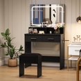 thumbnail image 3 of TROPOW Makeup Vanity Set with 3-Colour LED Mirror & Power Outlet, Small Dressing Table with 2 Drawers and Stool, 32x16x54 Inch Modern Bedroom Furniture, Black, 3 of 7