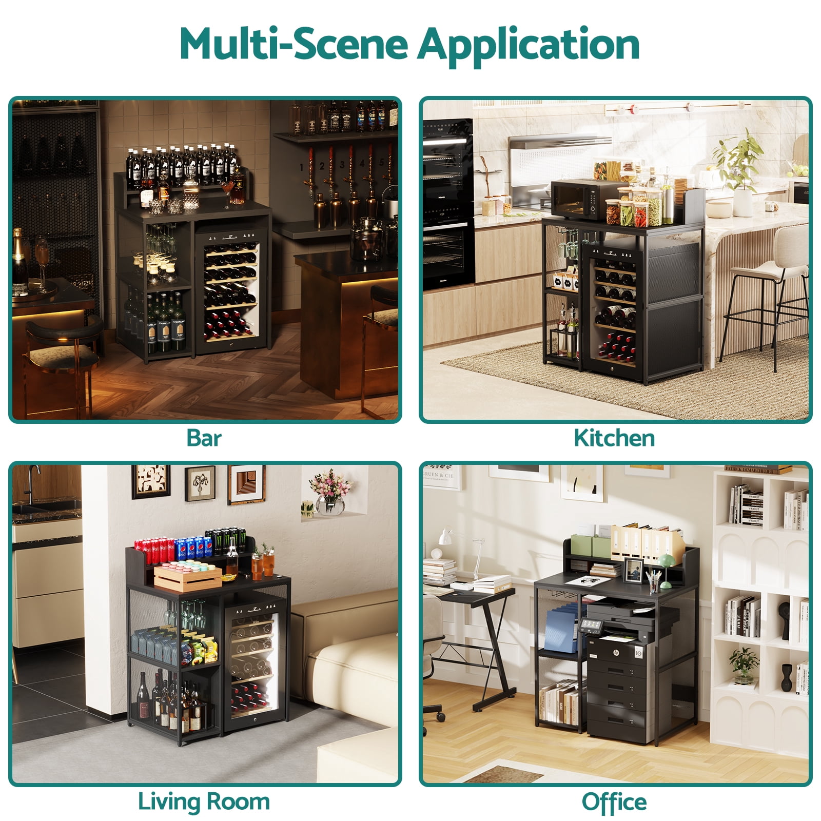 Advwin 4-Tier Mini Fridge Stand, Adjustable Kitchen Bakers Rack, Industrial Style Freestanding Utility Storage Shelf for Living Room, Dorm, Office, Bar, Gray