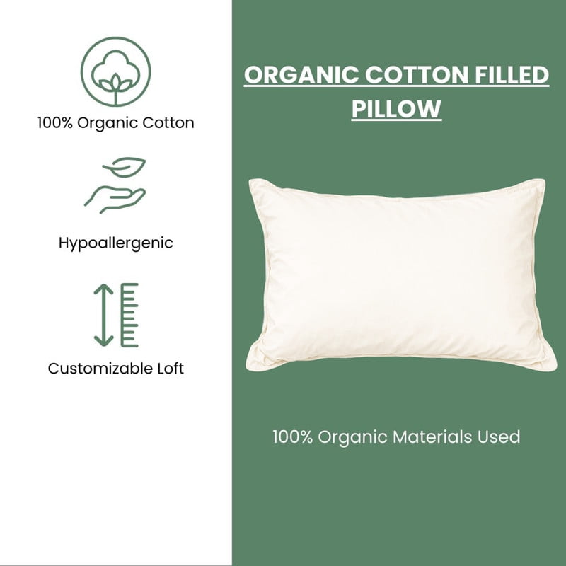 ORGANIC TEXTILES 100% Organic Cotton Pillow with Organic Cotton Cover - GOTS CERTIFIED - Adjustable Loft, Head Neck Pain Relief, Back Side Stomach Sleepers, Bed Pillow - (Travel) - Pack of 1