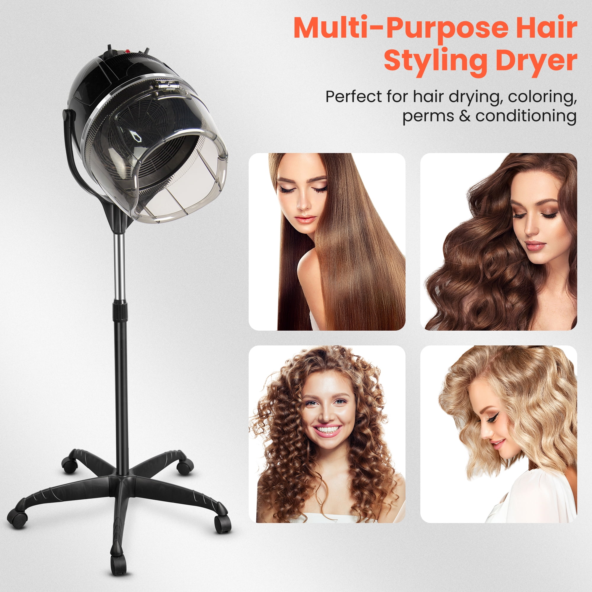 TASALON Professional Hooded Bonnet Hair Dryer Stand with Adjustable Timer, Rolling Wheels - Portable Floor Standing Dryer for Home Salon & Beauty Spa Equipment​