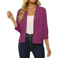 thumbnail image 2 of Yzengfg Women's Lightweight Lace Crochet Bolero Cardigan 3 4 Sleeve Knit Shawl Top Dark Purple, 2 of 5