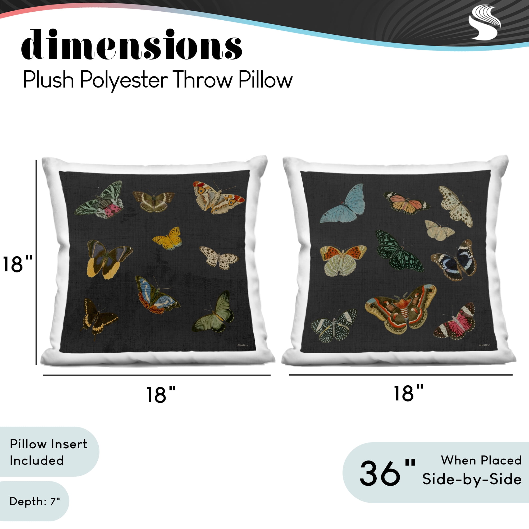 Stupell Industries Assorted Butterflies on Black 2 Piece Decorative Printed Throw Pillow Set, design by Dan Meneely
