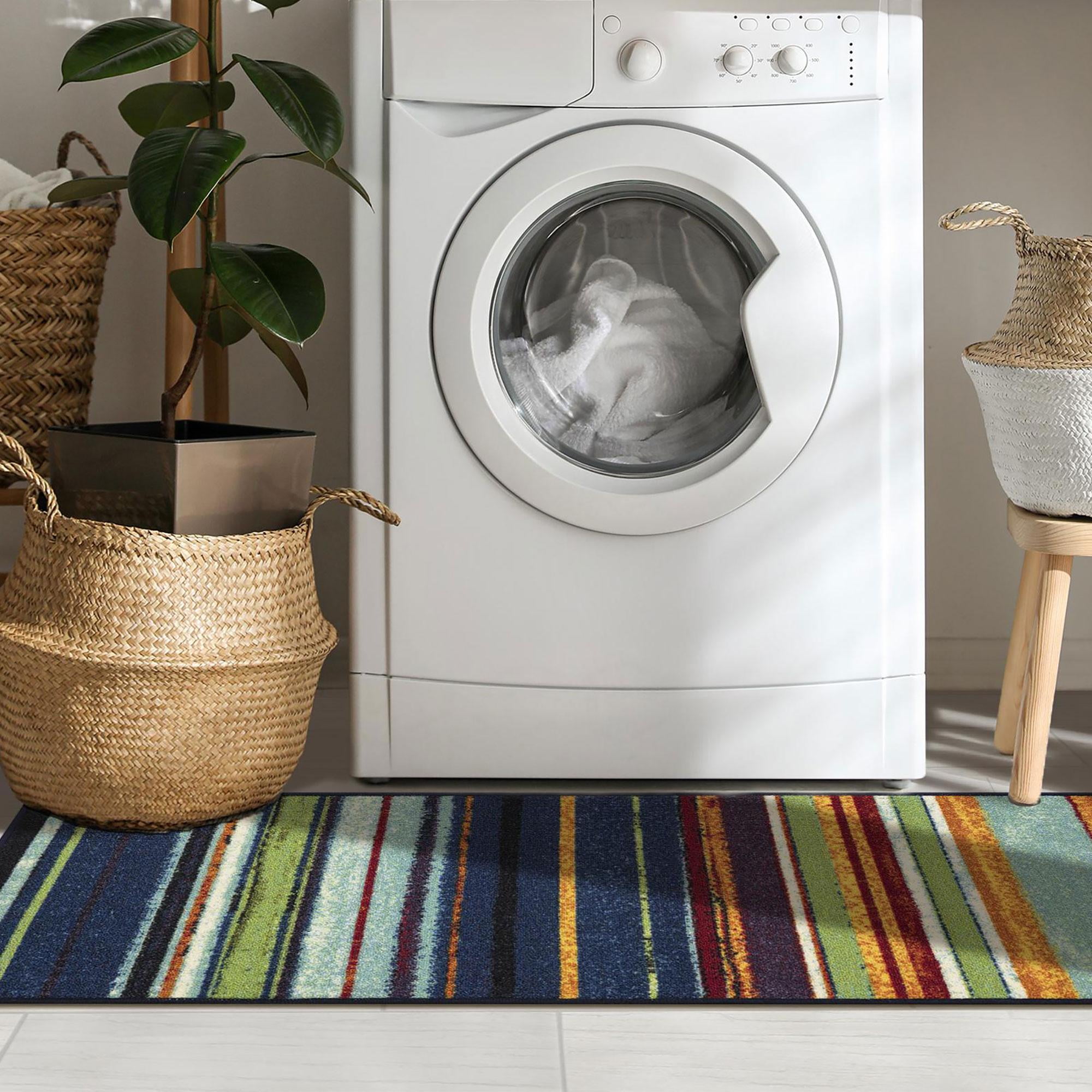 Ottomanson Striped Kitchen Runner Rug 1'10" x 7' - Non Slip Low Pile Carpet, Multicolor