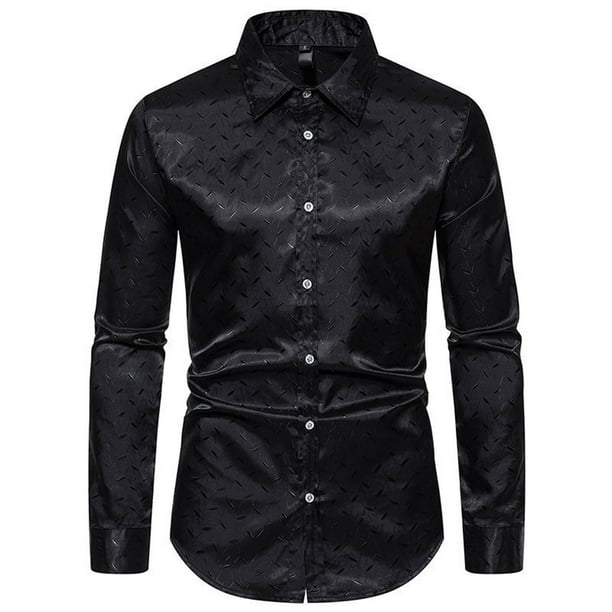 Camisas Para Hombre XXL Camisa de manga larga con cuello de solapa y corte entallado de jacquard informal a la moda para hombre Black XL Walmart en linea