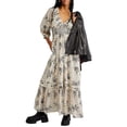 thumbnail image 1 of Faithtur Robe Bohème Florale pour Femmes Été Manches Mi-Longues Col en V Taille Froncée Robe Longue Fluide, 1 of 9
