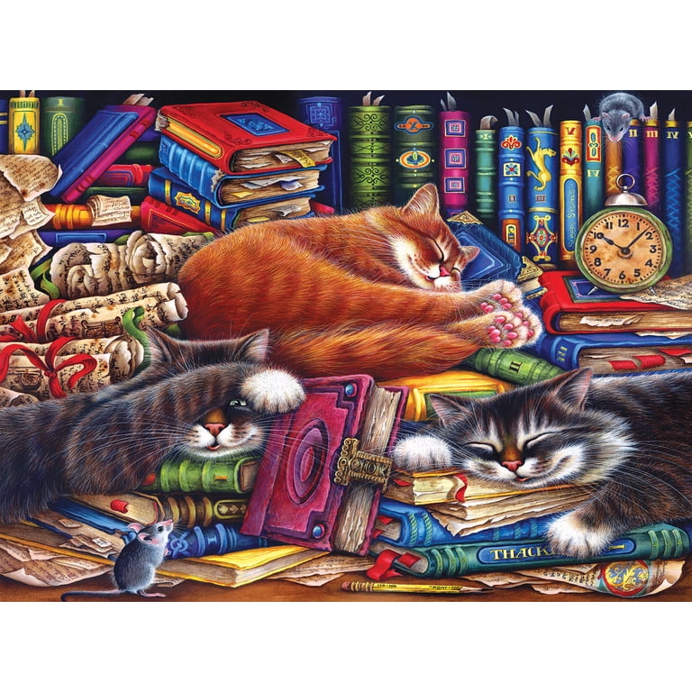 Vintage Cat Puzzle For Adults 1000 Pieces – Funny Kittens Reading In Retro Bathrooms Scene, Challenging Jigsaw For Cat Lovers