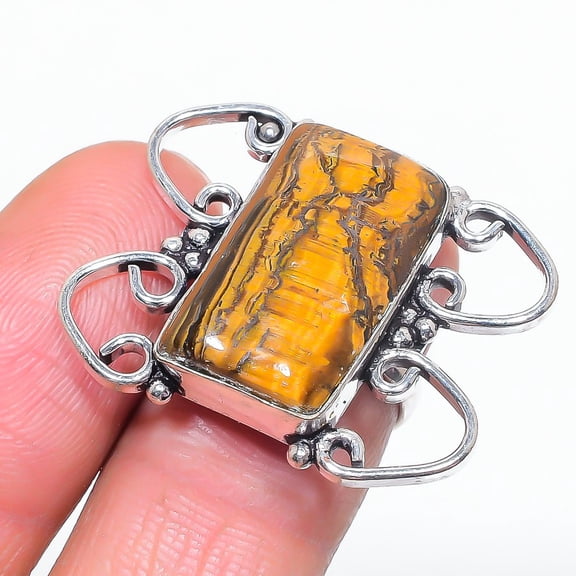 Natural Tiger Eye Gemstone 925 Sterling Silver Jewelry Ring Size 6.5