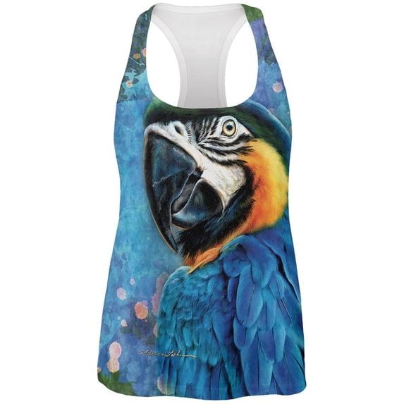 Exotic Blue Gold Macaw All Over Womens Work Out Tank Top