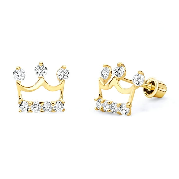 Wellingsale 14K Yellow Gold Polished Crown Stud Earrings With Screw Back