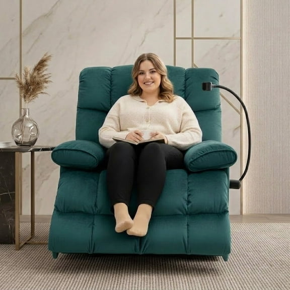 Oversized Recliner Chair Manual Reclining 90°-150° Living Room Velvet Wide Seat Heavy Duty Lounge Velvet Chair Manual Recliner Chair for Adults, 400LBS Capacity