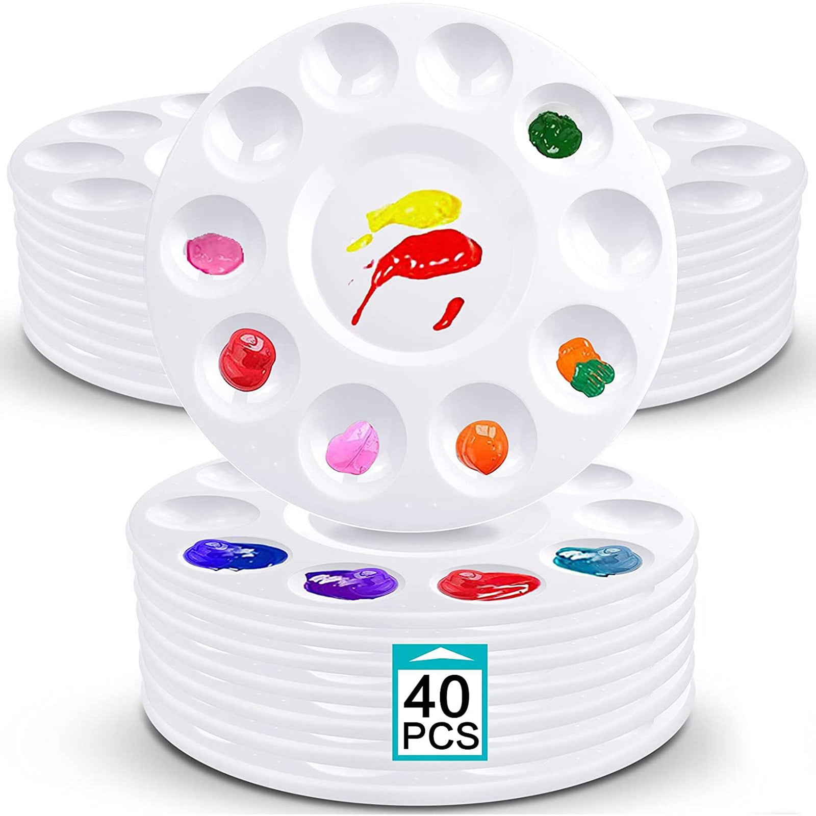 JZROCKER 40 PACK Round Paint Tray Palette 10 Well Plastic Pallet for Home Kindergarten