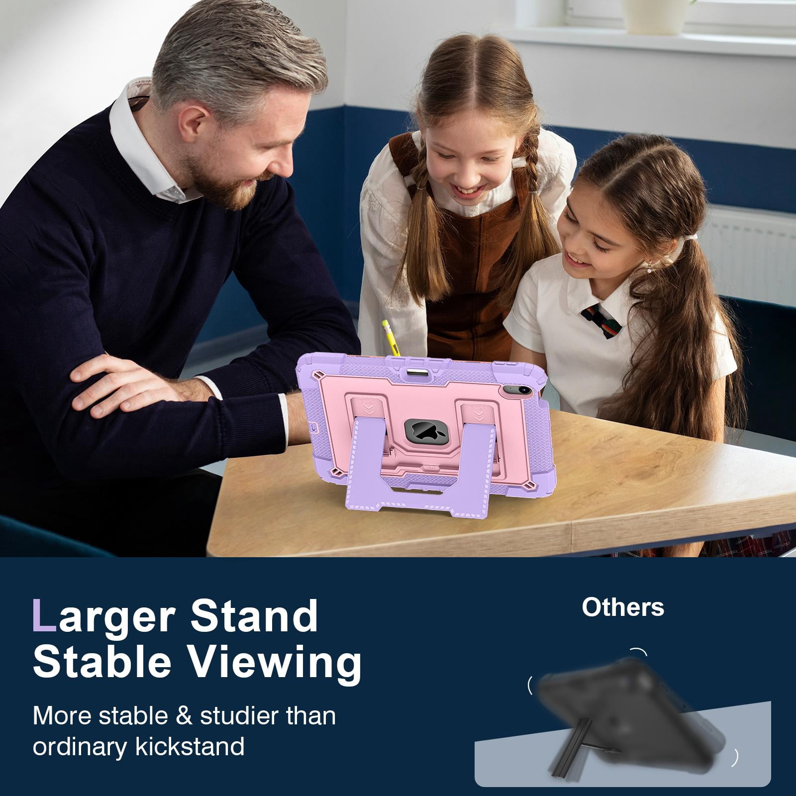 ELEHOLD 3-Layer Rugged Case For Apple iPad Air 11 (2025 / 2024) Heavy Duty Shockproof Cover, [Drop Protection], [Logo Visible], With Kickstand & Pencil Holder & Shoulder Strap, Purple+Rosegold