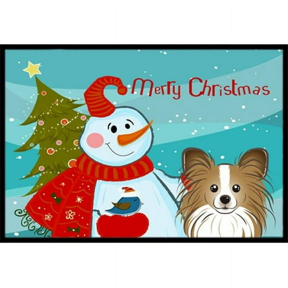 Carolines Treasures BB1868JMAT Snowman With Papillon Indoor & Outdoor Mat- 24 x 36 in.
