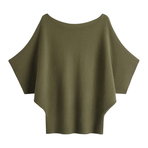JIAYUE Women's Sweater Solid Color Slash Neck Knitted Off The Shoulder Batwing Short Sleeve Pullover Loose Ribbed Versatile Female Tops