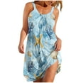thumbnail image 2 of Viikei Women Dress Summer Maxi Dresses,Women's Sleeveless Round Neck Printed Casual Daily Beach Medium Style Dress Blue L, 2 of 5