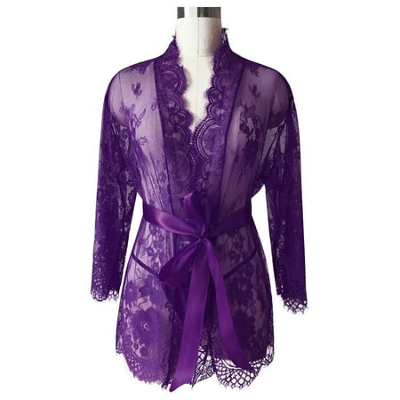 adviicd Women S Nightgowns Women Slip Lingerie Lace Chemise Nightgown V-Neck Full Slip Dress Purple S