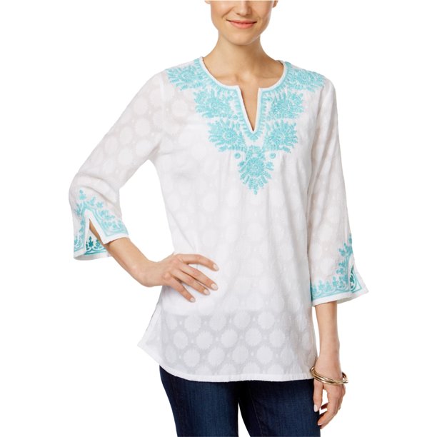 Blusa tipo túnica bordada Charter Club para mujer blanca grande