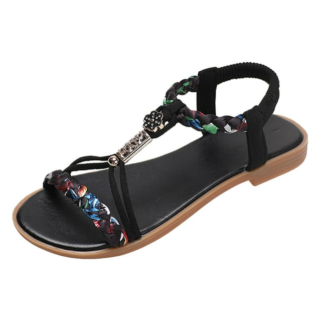 asddcavvf Chaussures pour Femmes Sandales Plates Bout Rond Confortables Sandales Souples Sandales de Plage Plates