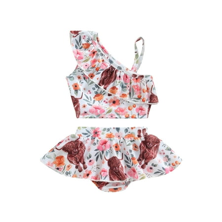 

CIYCuIT Baby Girl Summer Swimsuit Two-Piece Sleeveless Beach Bikini Ruffle One Shoulder Top+Shorts Toddler Kids Swimwear