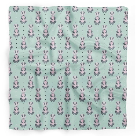 Bimba Green Dots & Raccoon Animal Printed Pure Silk Scarf For Hair Neck Head Bandanas For Women 40 x 80 Inches