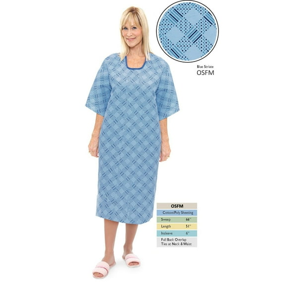 Personal Touch Blue Striate Angle Back Overlap Premium Patient Hospital Gown (Pack of 4)