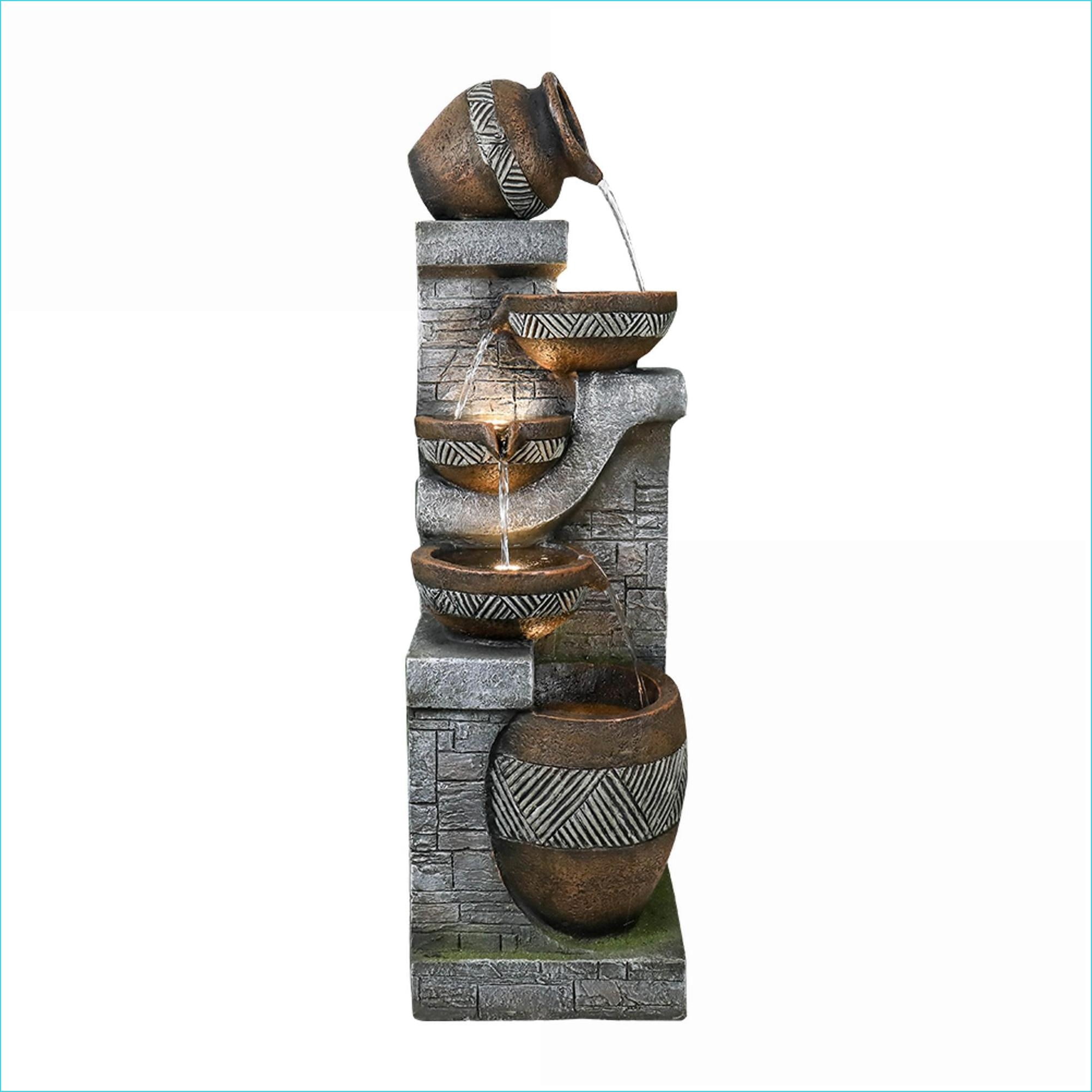 Fountains 42.5" 5-Tier Modern Waterfall Fountain, Indoor Outdoor Garden Patio Use, Weather Resistant | Resin | Tiered