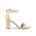 thumbnail image 3 of BLISSFUL STEP Woman's Sandals Block Heels Ankle Strap Open Toe Sandals Beige 10, 3 of 6