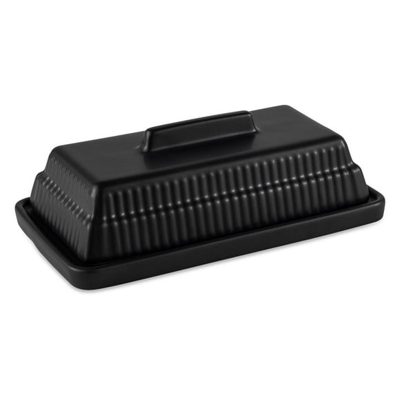 Thyme & Table, Ceramic Ribbed Butter Dish, Black