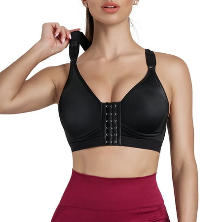

Junlan Post Surgical Bra for Women Front Closure Zip Hooks Sports Bras Racerback Support Wirefree Adjustable Straps(Black S)