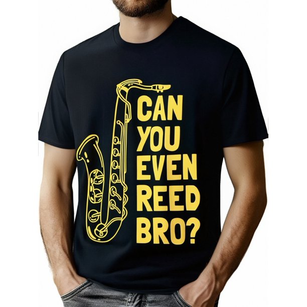 Men's Cotton Saxophone Print T-Shirt, 100% Cotton Crew Neck Casual Tee, Medium Stretch Knit Fabric, Loose Fit All-Season Top with Graphic Design