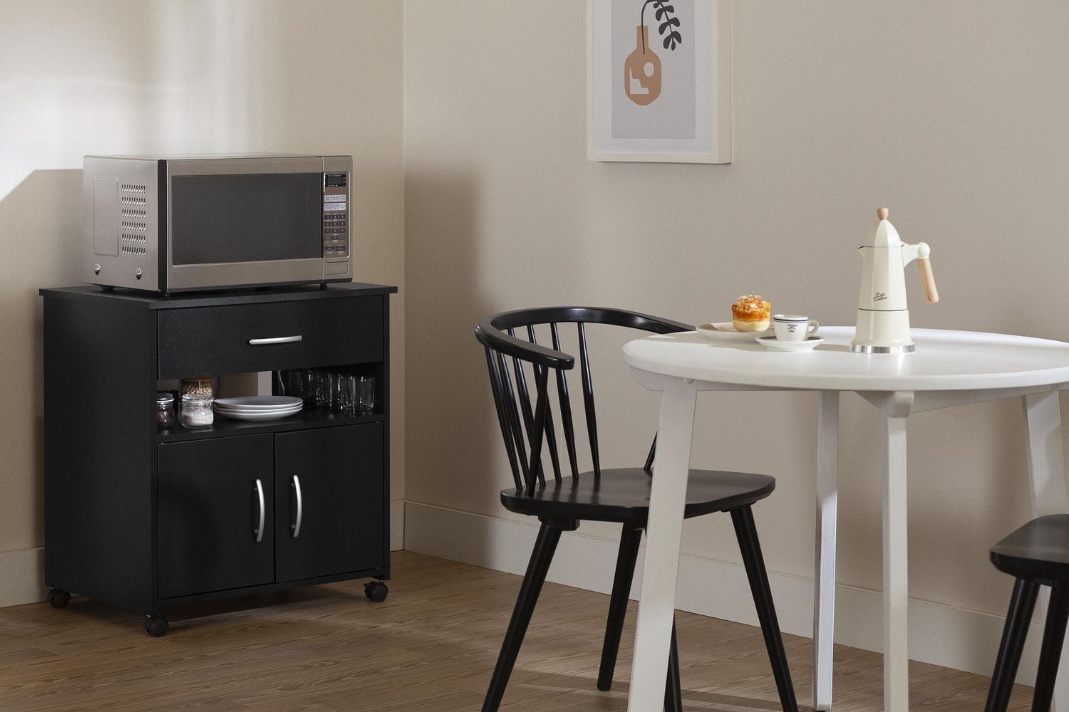 South Shore Axess Microwave Cart on Wheels, in Pure White