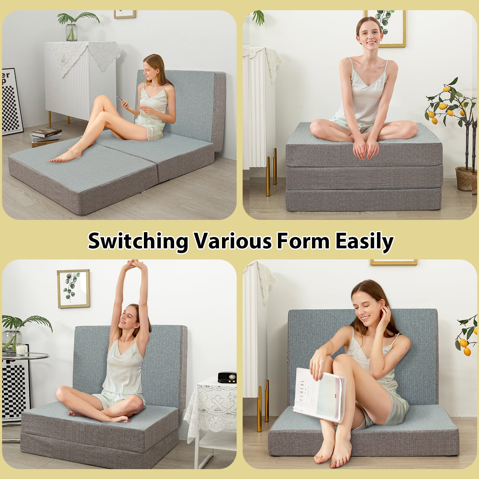 MAXYOYO 6 Inch Foldable Mattress Full Foam Trifold Camping Mattress Portable Floor Mattress