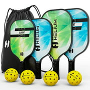 Helium Element Pickleball Family 4-Pack - 2 Child-Size & 2 Adult-Size Paddles, Lightweight Pickleball Set with Honeycomb Core, Graphite Strike Face, 4 Pickleballs & Convenient Drawstring Bag