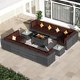 thumbnail image 4 of RADIATA 15 Piece Luxury Patio Furniture Sofa Set with Natural Gas/Propane Fire Pit Table, 29.3" High Back Outdoor Conversation Set, Outside PE Rattan Sectional Sofa, 2 Color Cushions/Burgundy, 4 of 11