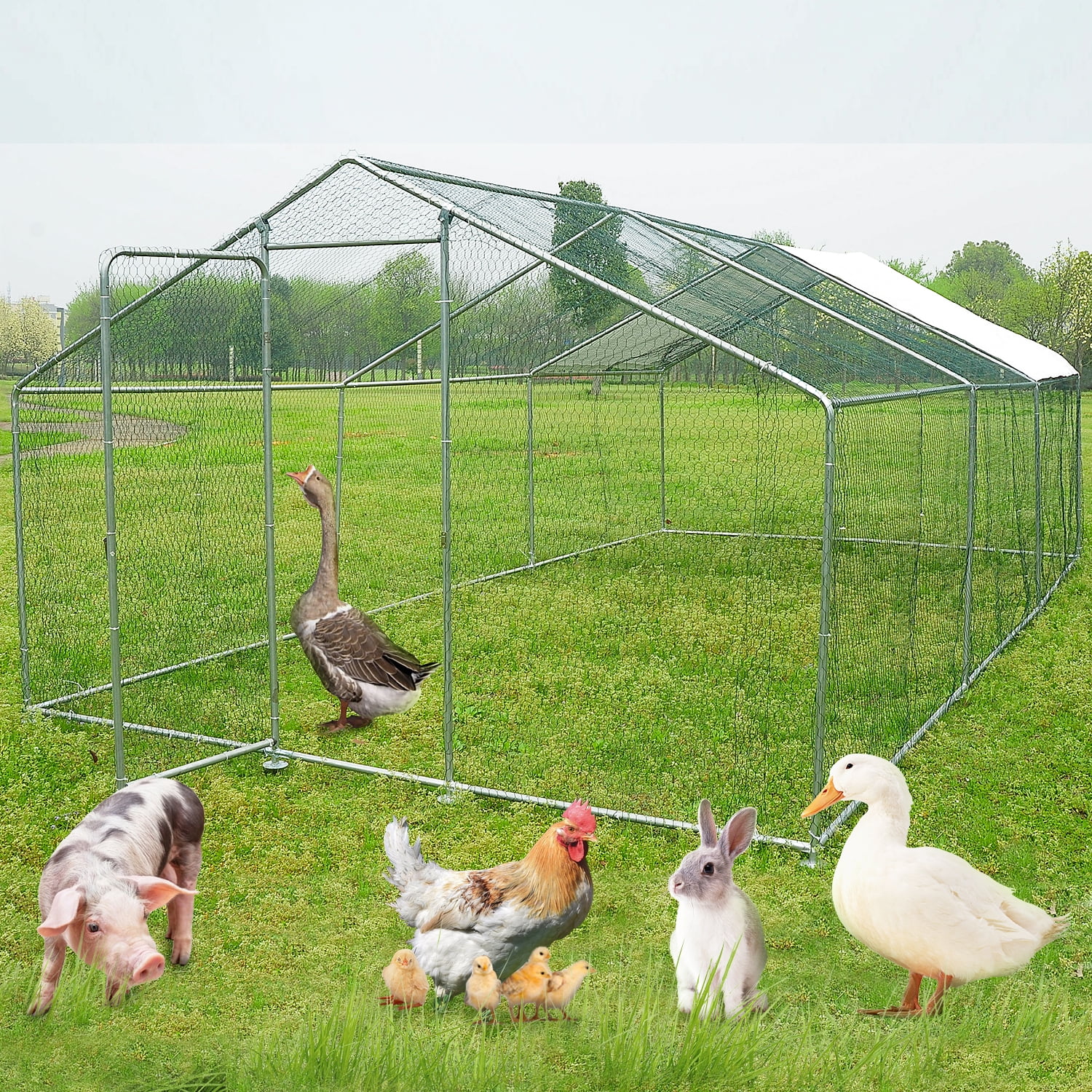 Walcut Metal Chicken Coops 20x10ft Walk in Hen Cage Poultry Run Playpen