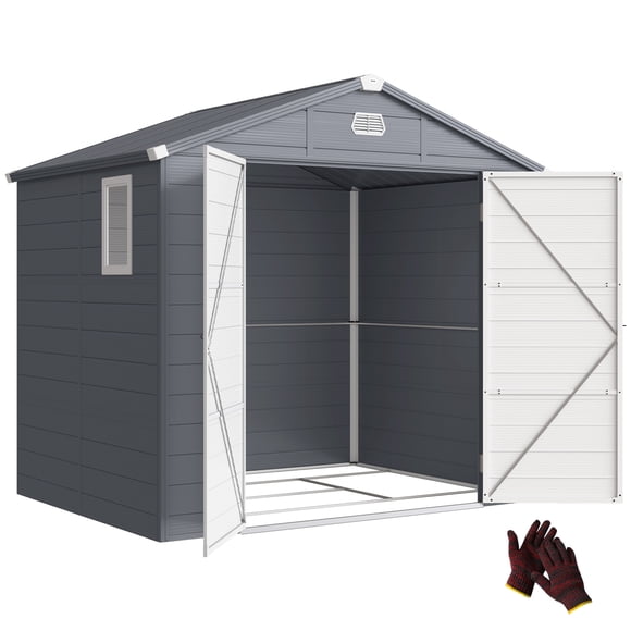 Outsunny 8' x 6' Plastic Garden Storage Shed with Air Vents, Light Grey