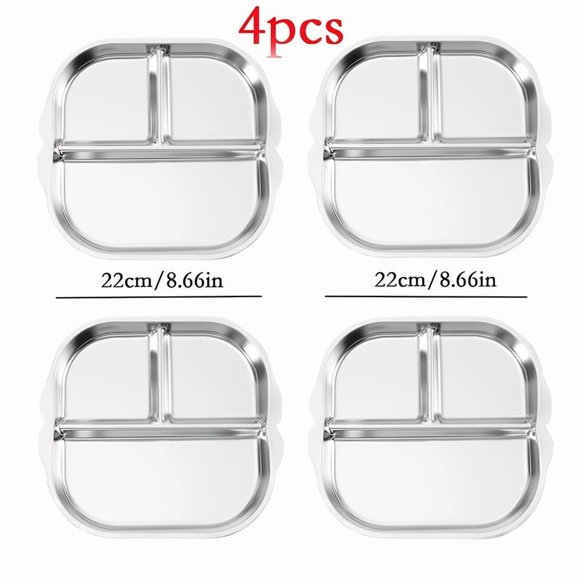 AMERTEER Heavy-Duty Stainless Steel Partition Plate - compartmentalized dinner plate with separate sections for portion control ideal for weight loss meal prep buffet or family dining
