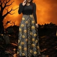 thumbnail image 5 of BaoFuBaoMei Halloween Womens Dress Plus Size Crew Neck Long Sleeve Halloween Cobweb Print Maxi Dress High Waist Patchwork Flowy Dresses for Party, 5 of 6