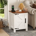thumbnail image 4 of Set of 2 Rustic Farmhouse Bedside Cabinets with USB Charging Station, 18'' Large Bedside Tables, Sliding Barn Door, Adjustable Shelf, Two-Tier Storage, Bedroom/Living Room, White and Brown, Two Packs, 4 of 8