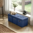 thumbnail image 4 of Ornavo Home Storage Ottoman with 3 Drawers, 40 Inches Long Foldable Tufted Linen Large Bench Ottoman with Storage, Foot Rest Stool Seat, for Living Room, Bedroom, Entryway, Navy Blue, 4 of 14