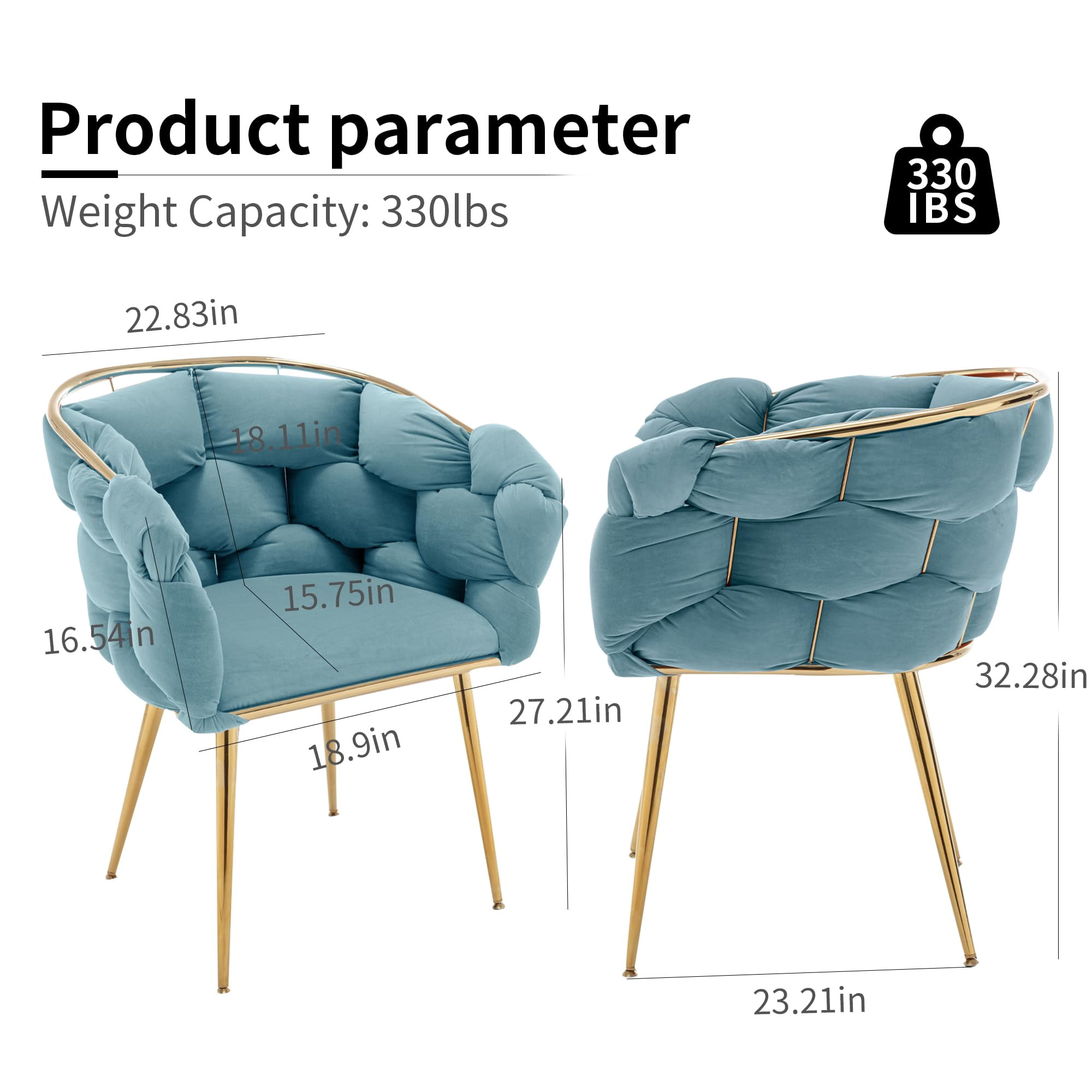LEHZROAJ Modern Upholstered Dining Chairs Set of 1,Side Chair Oversize Gold Metal Leg for Dining Room,Kitchen,Restaurant(Blue)