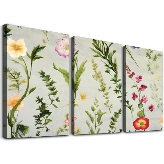 Shadudu Flowers Green Leafy Branch Canvas Prints Wall Art Set of 3 for Living Room Bedroom Home Office Decor 12"x16"x3pcs
