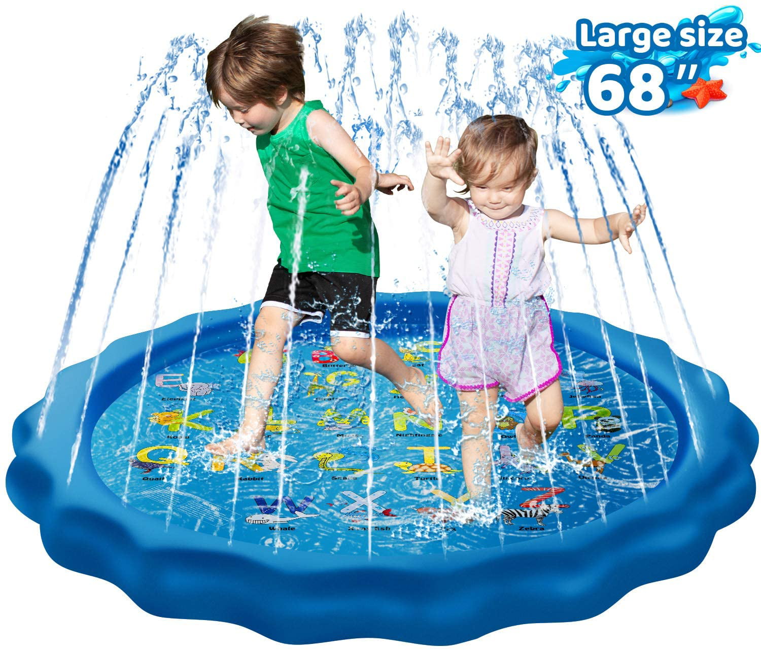 Upgraded 67 Inflatable Outside Sprinkle & Splash Play Mat for Kids Outdoor Backyard Toddler Sprinkler Pool for 1-12 Year Old Babies Boys 2-in-1 Splash Pad Blue Girls 