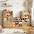 thumbnail image 3 of Homfa Kids Bookcase with Reading Nook, 75" W Kids Toy Storage Organizer with 2 Drawers, Kid Bench for Playroom Kids Room Living Room, Natural, 3 of 7
