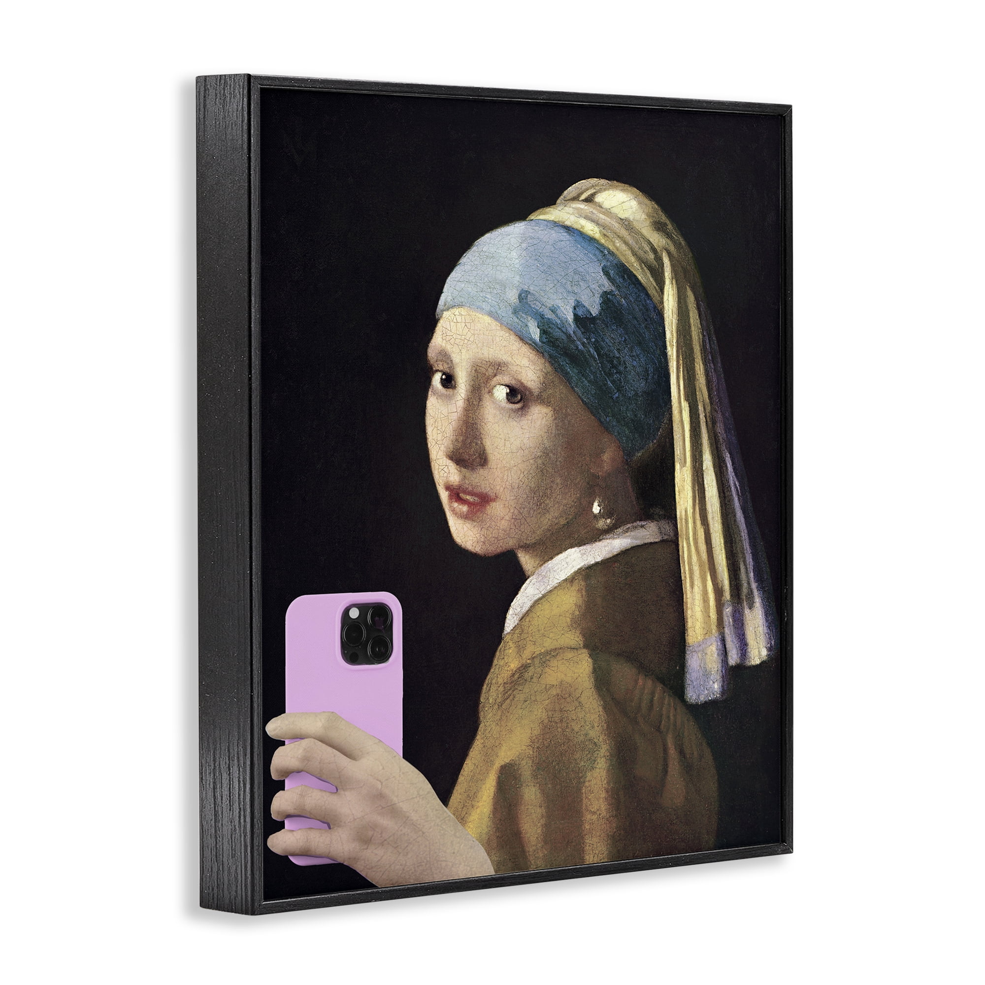 Girl With Pink Phone Funny Black Framed Giclee Art, design by Masters Redux