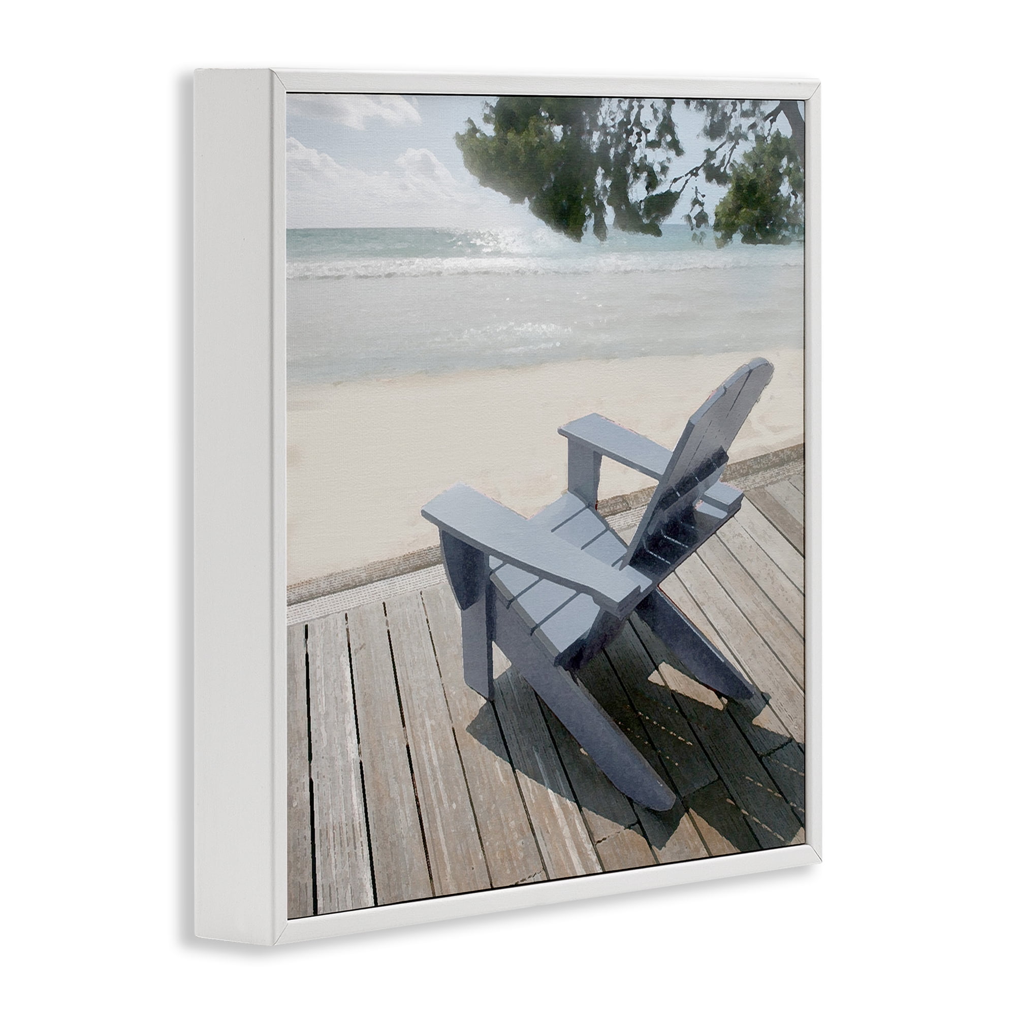 Stupell Industries Greek Chair Beach Landscape Landscape Painting White Framed Art Print Wall Art, 12 x 12